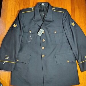 US Army‎ Uniform Jacket Polywool Mens Blue Gold Trim Patches Size 43SC